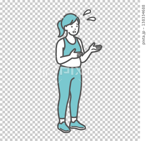 不安そうに会話・相談をするスポーツウェア姿のぽっちゃり女性のイラスト 不安そうに会話・相談をするスポーツウェア姿のぽっちゃり女性のイラスト 138334688