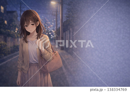 夜道を歩く女性 失恋 恋愛 別れ後 孤独 イメージ 138334769