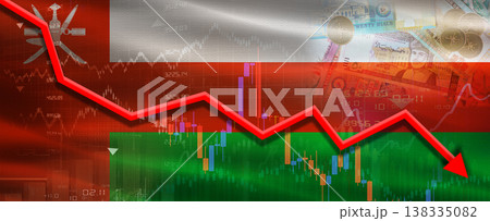 Oman financial crisis on economic graph. Financial fall of Oman on economy market Oman financial crisis on economic graph. Financial fall of Oman on economy market 138335082