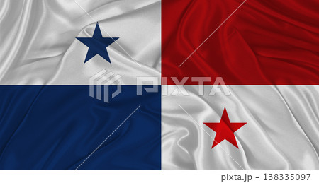 Panamanian flag with fabric texture. Realistic flag of Panama waving, National flag 138335097