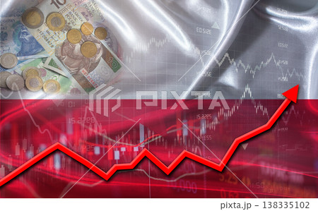 Polish economic growth on financial graph. Poland financial growth on market graph background Polish economic growth on financial graph. Poland financial growth on market graph background 138335102