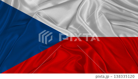 Czech flag with fabric texture. Realistic flag of the Czech Republic waving, National flag Czech flag with fabric texture. Realistic flag of the Czech Republic waving, National flag 138335120