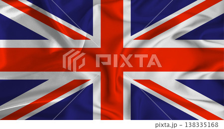 Realistic United Kingdom flag waving. Close up of flag of the United Kingdom with cloth texture 138335168
