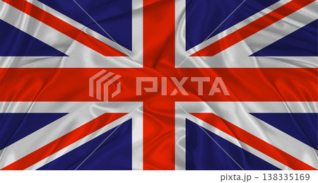 British flag with fabric texture. Realistic flag of the United Kingdom waving, National flag British flag with fabric texture. Realistic flag of the United Kingdom waving, National flag 138335169