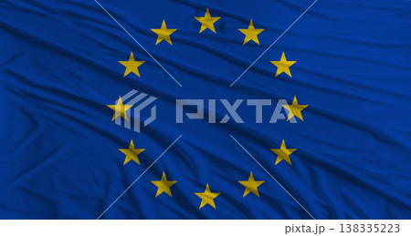 Close up of European Union flag waving. Flag of European Union with cloth texture 138335223
