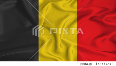Realistic Belgium flag waving. Close up of flag of Belgium with cloth texture Realistic Belgium flag waving. Close up of flag of Belgium with cloth texture 138335231