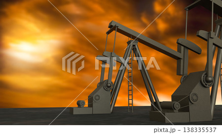 Oil Pump Jack At Sunset Petroleum Industry Energy Concept 3d render. 138335537