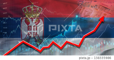 Serbia financial growth on market graph. Serbia economic growth on financial graph background 138335986