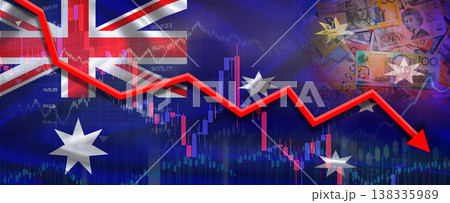 Australian financial crisis on economic graph. Financial fall of Australia on economy market 138335989