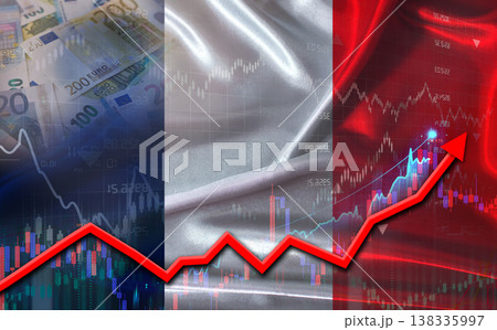 French economic growth on financial graph. France financial growth on market graph background 138335997