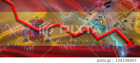Spain financial crisis on economic graph. Financial fall Spainish on economy market 138336007