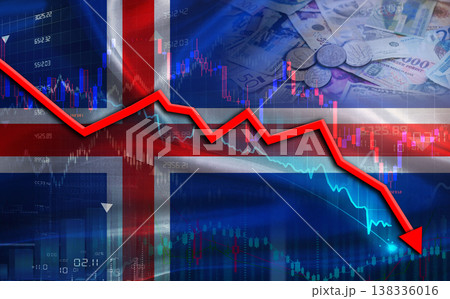 Iceland financial fall on economy market. Iceland financial crisis on economic graph Iceland financial fall on economy market. Iceland financial crisis on economic graph 138336016