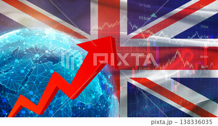 Global financial growth with United Kingdom flag. Financial growth with British flag on economic background 138336035