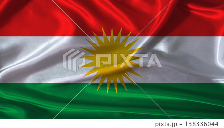 National flag of Kurdistan with cloth texture. Kurdistan flag with realistic texture background 138336044