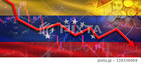 Venezuelan financial crisis on economic graph. Financial fall of Venezuela on economy market Venezuelan financial crisis on economic graph. Financial fall of Venezuela on economy market 138336069