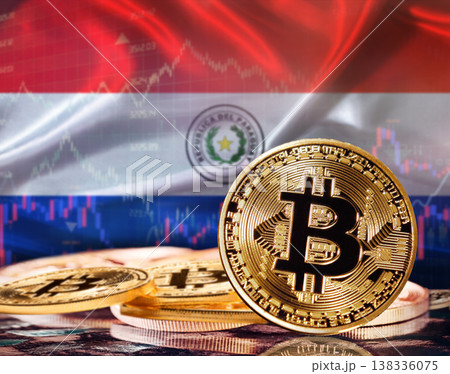 Bitcoin with Paraguay flag in the background. Paraguayan investors in cryptocurrency and Blockchain Technology in Paraguay, Concept 138336075