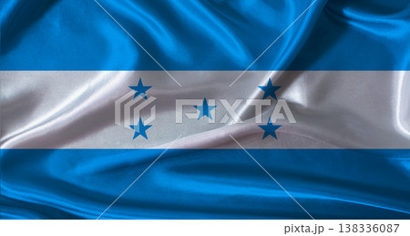 National flag of Honduras with cloth texture. Honduras flag with realistic texture background 138336087