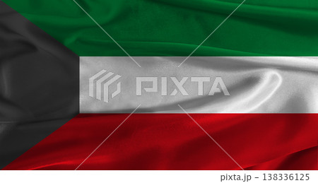 Flag of Kuwait with fabric textured background. Close up of National flag of Kuwait with realistic texture 138336125