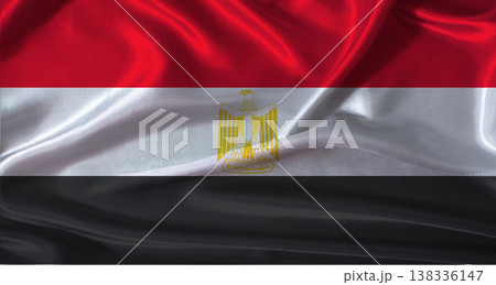National flag of Egypt with cloth texture. Egypt flag with realistic texture background 138336147