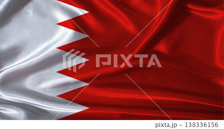 National flag of Bahrain with cloth texture. Bahrain flag with realistic texture background 138336156