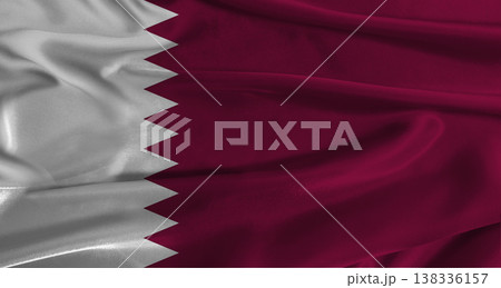 Flag of Qatar with fabric textured background. Close up of National flag of Qatar with realistic texture Flag of Qatar with fabric textured background. Close up of National flag of Qatar with realistic texture 138336157