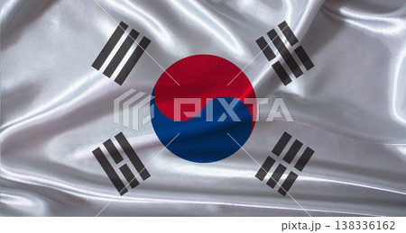 National flag of South Korea with cloth texture. South Korea flag with realistic texture background 138336162
