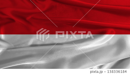 Flag of Monaco with fabric textured background. Close up of National flag of Monaco with realistic texture 138336184