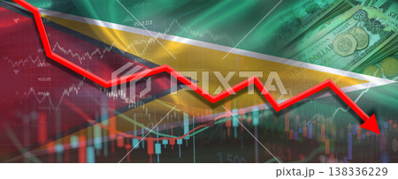 Guyanese financial crisis on economic graph. Financial fall of Guyana on economy market Guyanese financial crisis on economic graph. Financial fall of Guyana on economy market 138336229