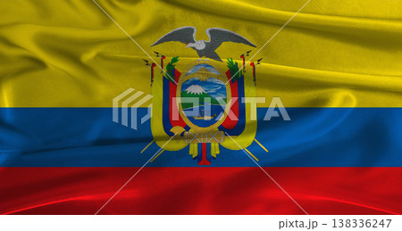 Flag of Ecuador with fabric textured background. Close up of National flag of Ecuador with realistic texture Flag of Ecuador with fabric textured background. Close up of National flag of Ecuador with realistic texture 138336247