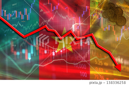 Cameroon financial fall on economy market. Cameroonian financial crisis on economic graph Cameroon financial fall on economy market. Cameroonian financial crisis on economic graph 138336258