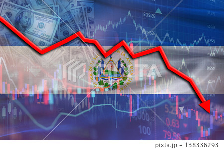 El Salvador financial fall on economy market. Salvadoran financial crisis on economic graph 138336293