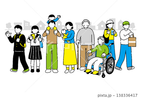 街並みと様々な世代の人物イラスト 138336417