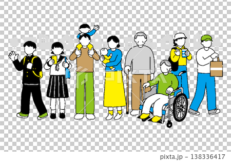 街並みと様々な世代の人物イラスト 138336417