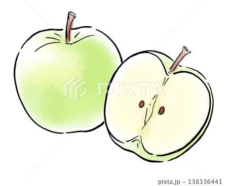 手描きイラスト　シンプルイラスト　青りんご 138336441