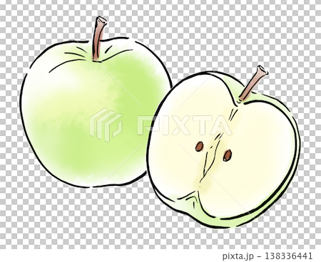 手描きイラスト　シンプルイラスト　青りんご 138336441