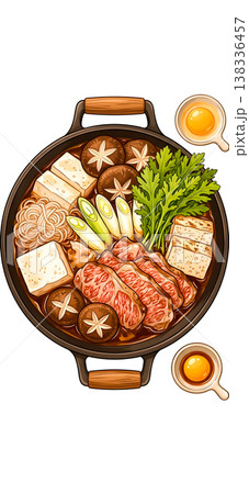 和牛すき焼き 鍋料理の全身イラスト 138336457
