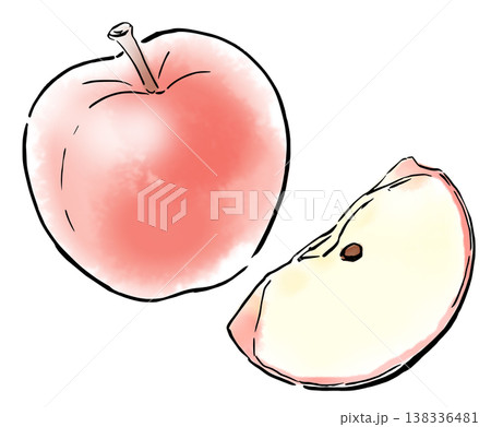 手描きイラスト　シンプルイラスト　赤いりんご 138336481