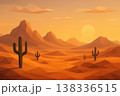 an AI Image Generator, poly desert mountains with cacti at sunset 138336515