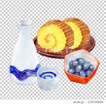 Watercolor illustration, New Year's theme, Osechi (traditional Japanese New Year's food) image Watercolor illustration, New Year's theme, Osechi (traditional Japanese New Year's food) image 138336664
