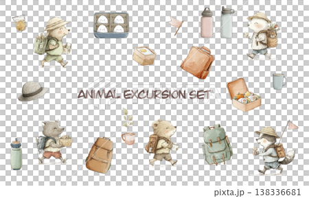 A set of illustrations of a bear and a dog going out. A set of illustrations of a bear and a dog going out. 138336681