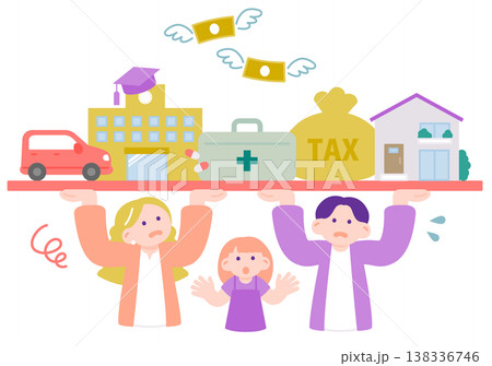 共働き夫婦で支える生活費と負担　物価高に悩む家計のイメージ 138336746