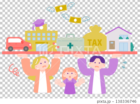 共働き夫婦で支える生活費と負担　物価高に悩む家計のイメージ 138336746