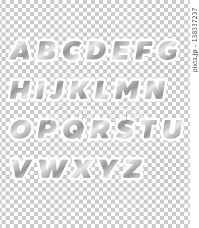 Uppercase alphabet letters with a silver foil-stamped white border. 138337237