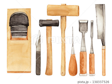 木工道具 一式　水彩 イラスト セット 138337326