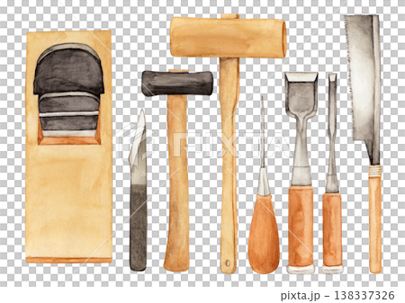 木工道具 一式　水彩 イラスト セット 138337326