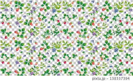 Watercolor-style pattern of fresh blueberries and strawberries (16:9) 138337394