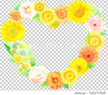 花のフレーム・黄色系・ハート型 138337936