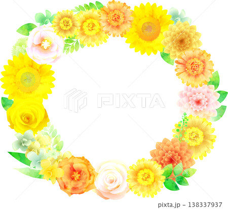 花のフレーム・黄色系・円型 花のフレーム・黄色系・円型 138337937