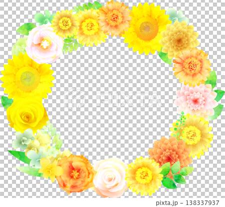 花のフレーム・黄色系・円型 花のフレーム・黄色系・円型 138337937