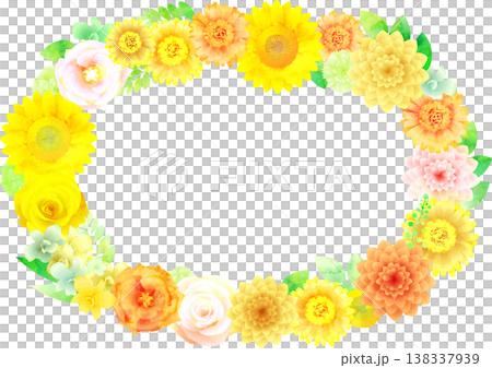 Floral frame, yellow tones, oval shape 138337939